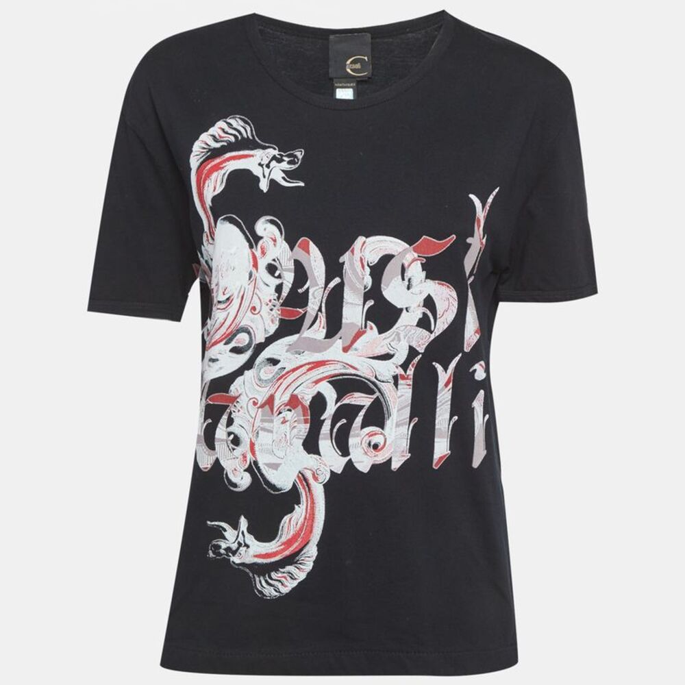 Just Cavalli Black Printed Jersey Crewneck T-Shirt L